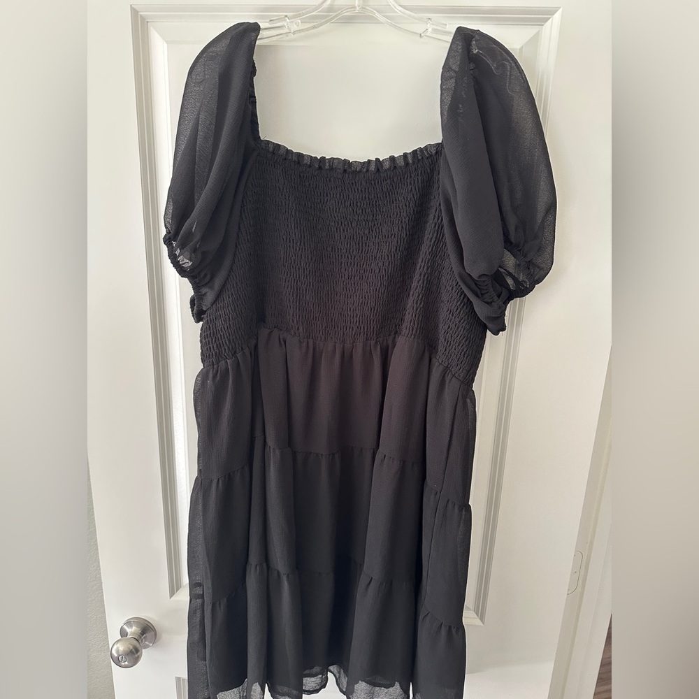 Chic Soul Black Square-Neck Puff-Sleeve Tiered Dress - Picture 7 of 8